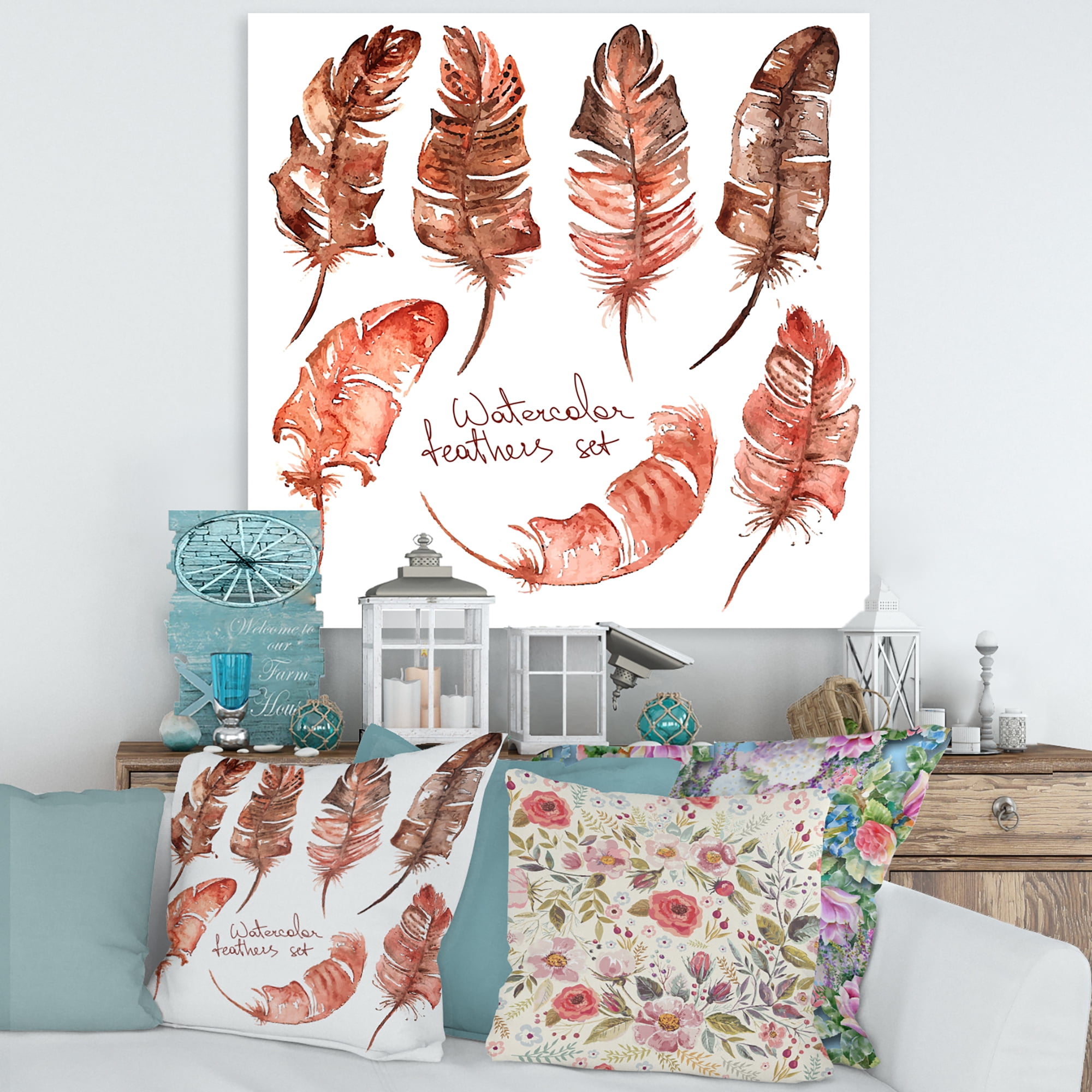 Designart ' Boho Art Feather Icons ' Bohemian & Eclectic Canvas Wall Art Print