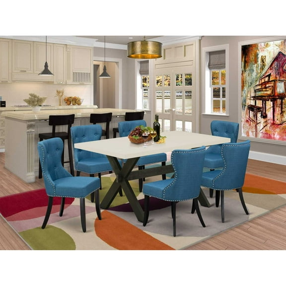 East West Furniture X-Style 7-piece Wood Dining Room Set in White and Black