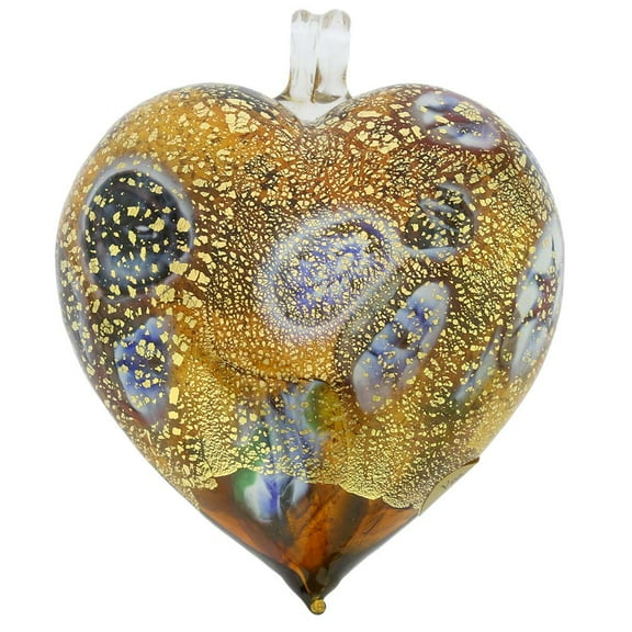 GlassOfVenice Murano Glass Millefiori Heart Christmas Ornament - Topaz Gold