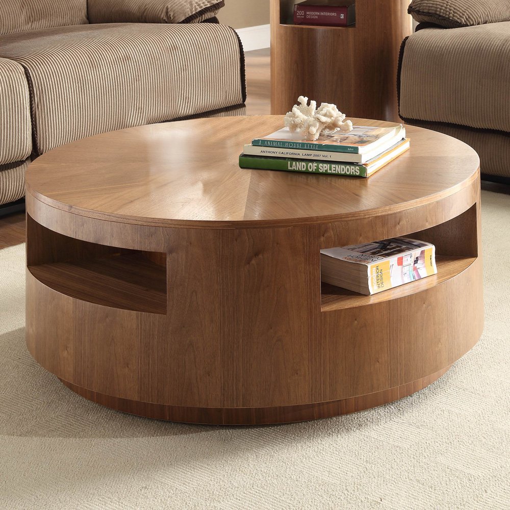 Homelegance Aquinnah Round Cocktail Table w/ Casters in Walnut