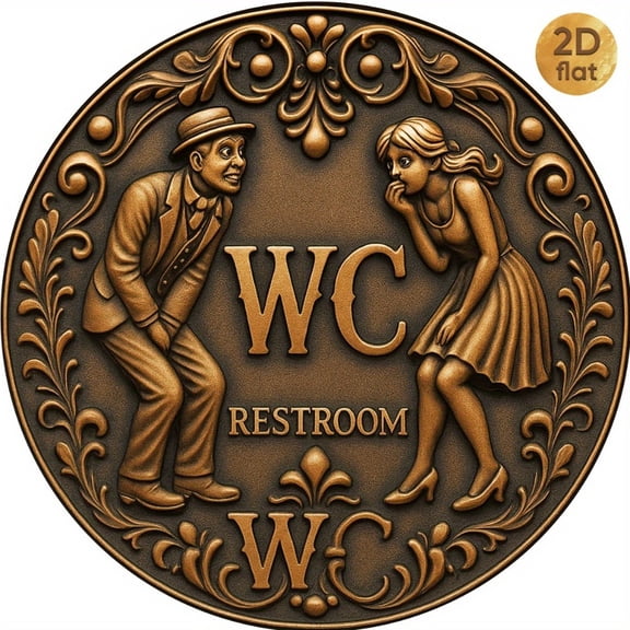 HELLOYOUNG Vintage "WC Restroom" Round Iron Sign - 7.87x7.87" Elegant Couple Art, Bathroom Bar Decor, Easy Hang