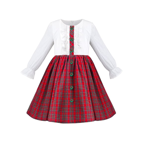 Girls Dress Red White Button Checks Plaid Christmas Holiday New Year 12 Years