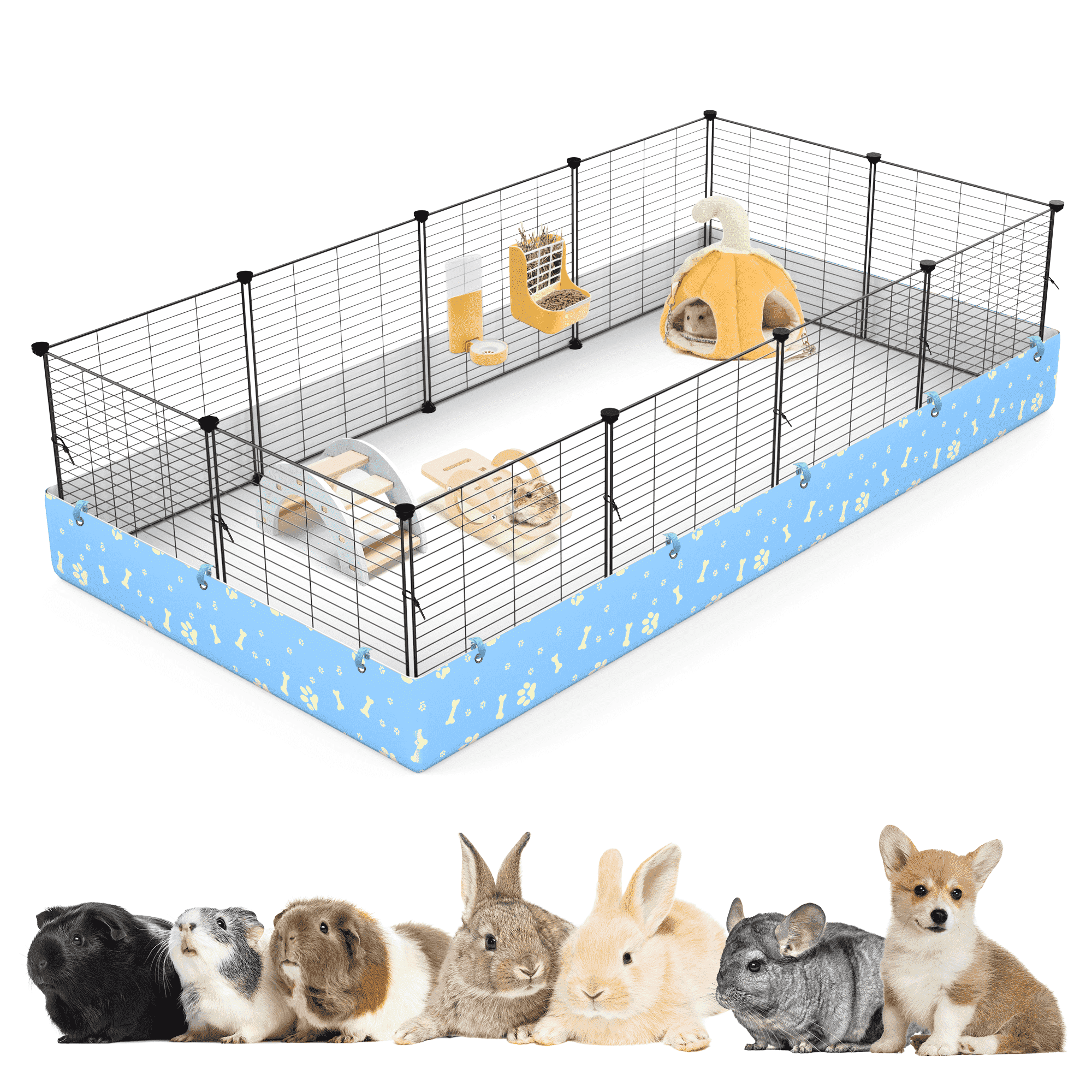 Guinea Pig Cage with Waterproof Liner, Indoor C&C Rabbit Bunny Small Animal Cage Playpen with Liner, Dog Puppy Playpen Chinchilla Hedgehog Cage （12 panel)