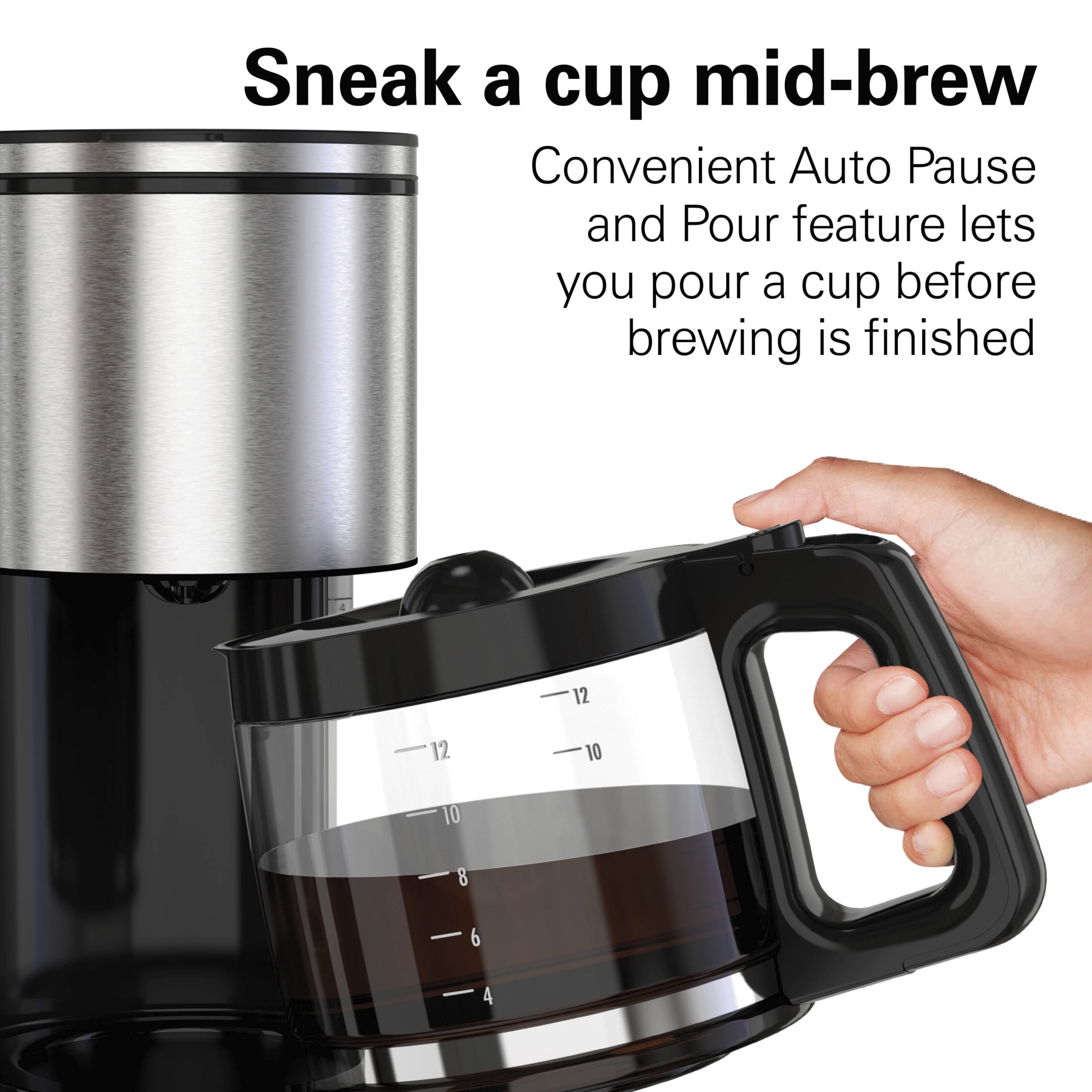 Hamilton Beach Premium 12-Cup Programmable Drip Coffee Maker Machine with Glass Coffee Pot, Black
