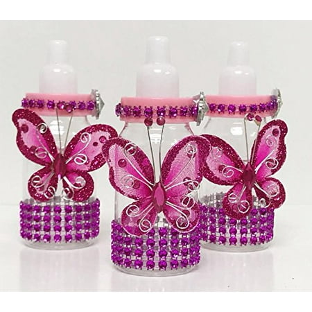 10 Fuchsia Fillable Butterfly Bottles Baby Shower Favors Prizes Girl