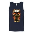 thumbnail image 2 of Flaming Motorycle Hell Fire Skull Biker | Mens Fashion Graphic Tank Top, Navy, X-Large, 2 of 4