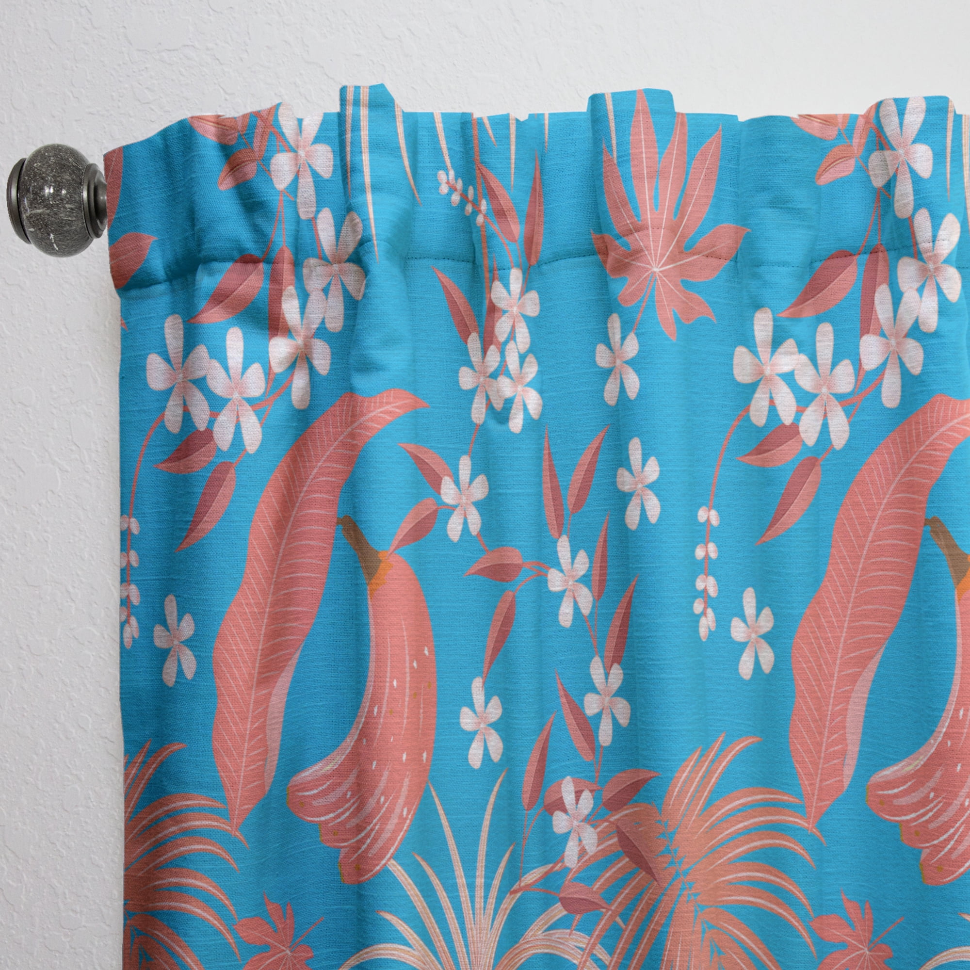 Designart 'Retro Tropical Foliage Coral II' Mid-Century Modern Curtain Panel