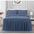 thumbnail image 2 of Chezmoi Collection Aria 3-Piece Pintuck Ruffle Skirt Bedspread Set, Soft Lightweight French Country Chic Farmhouse Pinch Pleat Crinkled Texture Microfiber Bedding, California King, Dusty Blue, 2 of 9