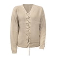 thumbnail image 2 of Gibobby Suéter térmico de manga larga para mujer Mujeres Vintage punto borla Patchwork Otoño Invierno tejido cuello en V algodón lana Tops mujer suéter (Caqui, M), 2 of 4