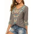 thumbnail image 2 of Mexican Tops for Women Embroidered Shirts Hippie Clothes Tunic Fiesta Plus Size Boho Peasant Blouses Gray XXXL, 2 of 6