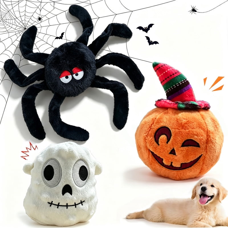 Halloween 3-Pack Squeaky Plush Dog Toys for Small and Medium Dogs, Puppy Toys to Keep Dogs Busy, Dog Gift