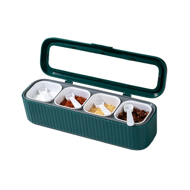 Bewildely Caja multifuncional para condimentos de sal y glutamato monosódico, caja de condimentos dividida para cocina Cocina y Comedor Verde oscuro