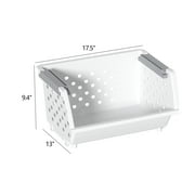 Vcansay 4 Packs Plastic Stackable Storage Basket, Large Stacking Baskets, Open Front Stacking Plastic Bins, White