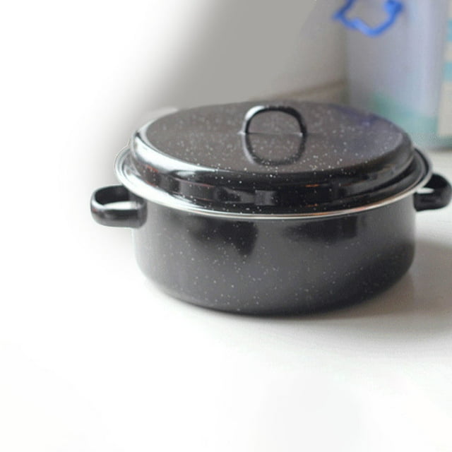 KONTONTY Rôtissoire Ronde Noire avec Couvercle, Moule de Cuisson pour Rôtir des Patates Douces et Plus, Émail Fer, Usage Domestique, Taille 1 Ensemble