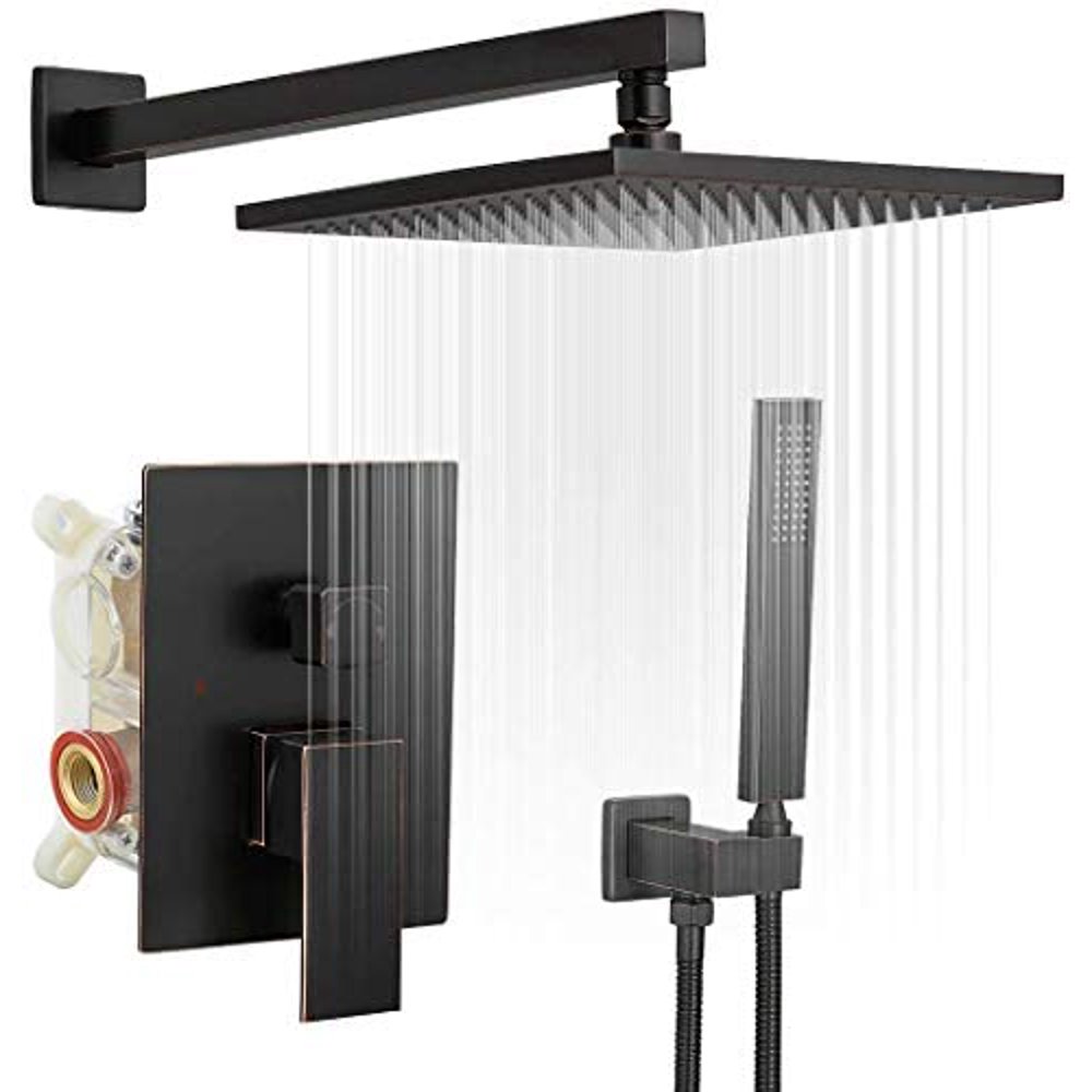 BWE Black Shower Faucet 10 Inch Square Luxury Rain Mixer Shower System