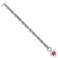 thumbnail image 2 of Sterling Silver Bracelet Medical Cable 18 mm 7.75 in Rhodium Engraveable Enamel Heart ID, 2 of 4