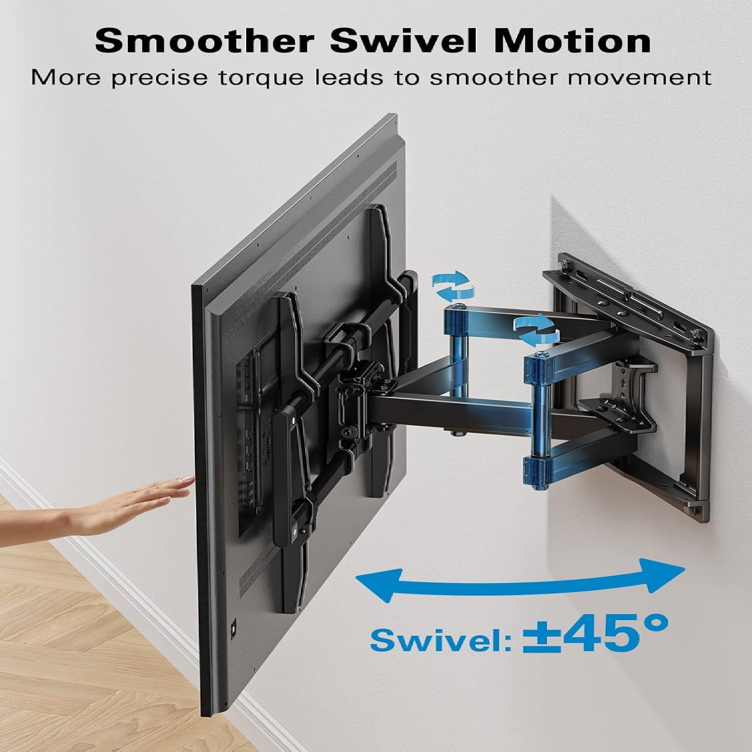 Full Motion TV Wall Mount for 40–82 inch Flat or Curved TVs, Smooth Swivel & Extension, Tool-Free Tilt with Heavy-Duty Arms, Max VESA 600x400mm up to 110 lbs, Fits 12″/16″ Wood Studs, PILF11