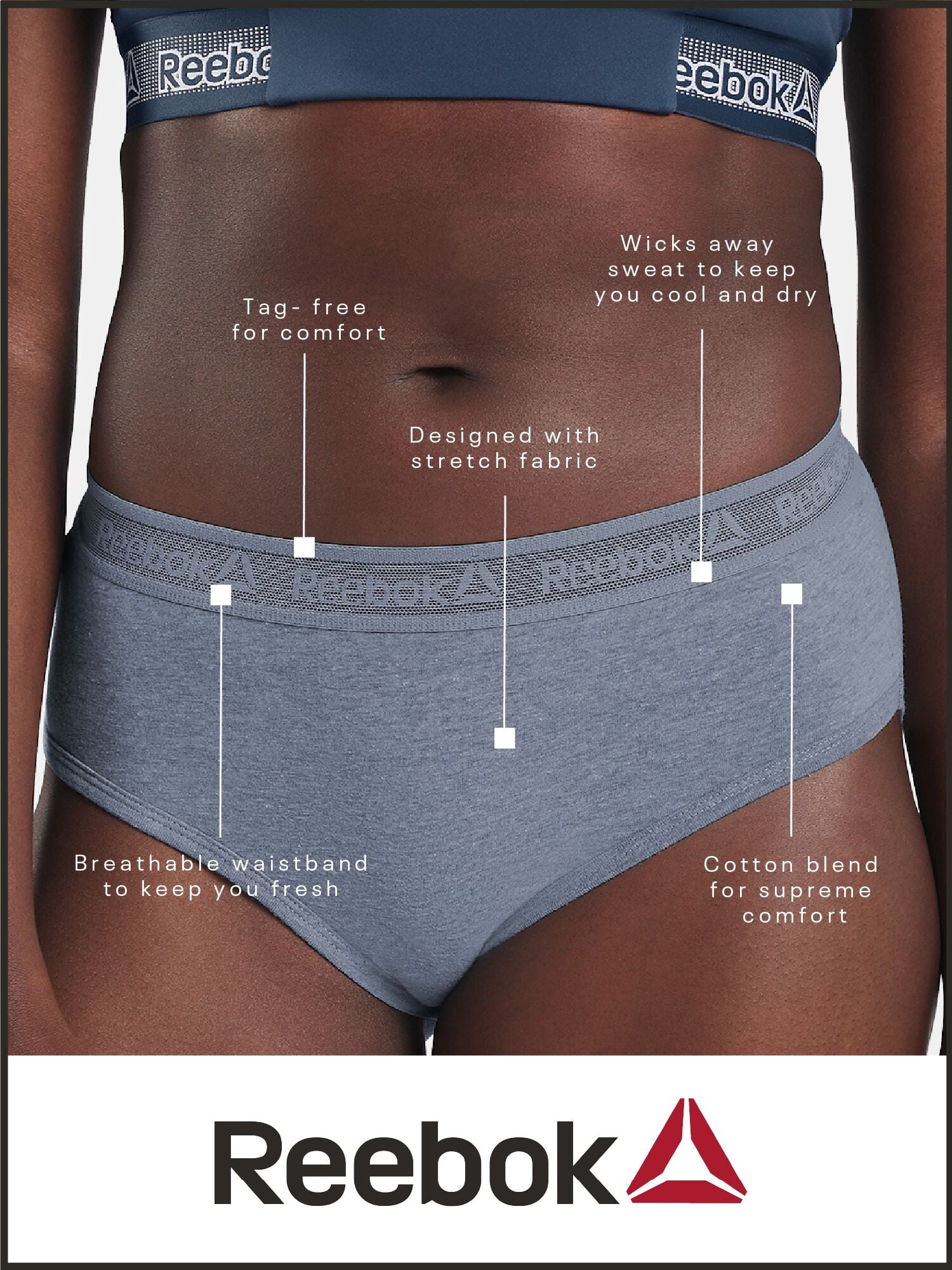 Reebok Women’s Performance Cotton Hipster Underwear, 3-Pack, Size S - 2XL