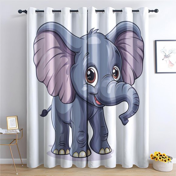 Cute Elephant Cartoon Curtains for Bedroom - 96 Inch Length 2 Panels Set,Kids Elephant Blackout Curtains for Living Room, Room Darkening Thermal Curtains & Drapes, Grommet Window Treatments -ZP&108