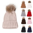 thumbnail image 4 of Zwiiyzr Boys And Girls 2-6 Years Fashion Solid Color Cute Outdoor Warm Knit Pompom Hat Beige, 4 of 4