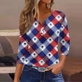 thumbnail image 2 of 4th of July Shirts Women 3/4 Sleeve Tshirts Loose USA Flag Print Tops USA 250th Anniversary Celebration Party Pullover Independence Day Patriotic V Neck 1776-2026 Blouses Red S, 2 of 6