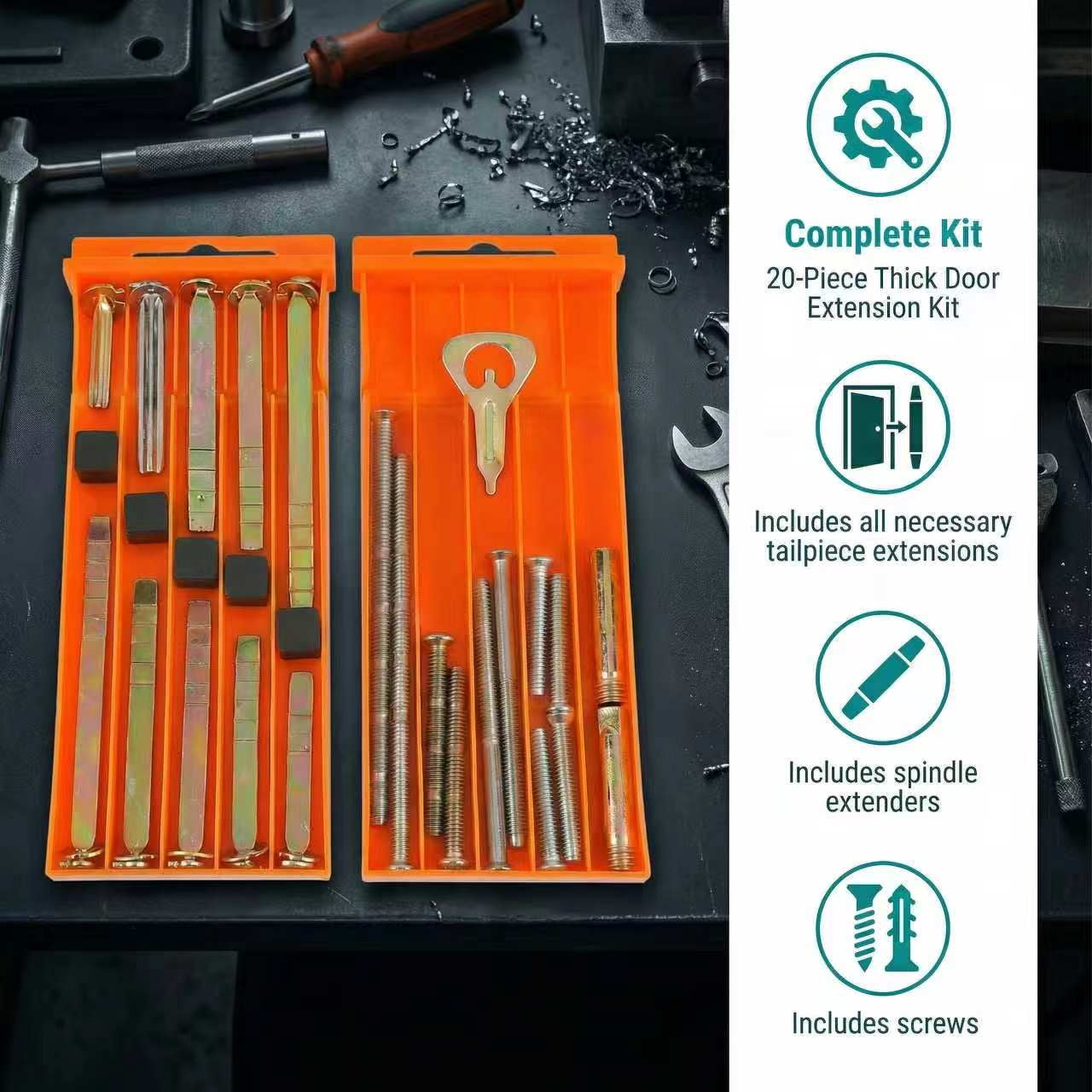 20-Piece Reney Kit Thick Door Extension Kit 1.0–3.15 in  Adjustable Deadbolt Tailpiece & Lock Extension Hardware