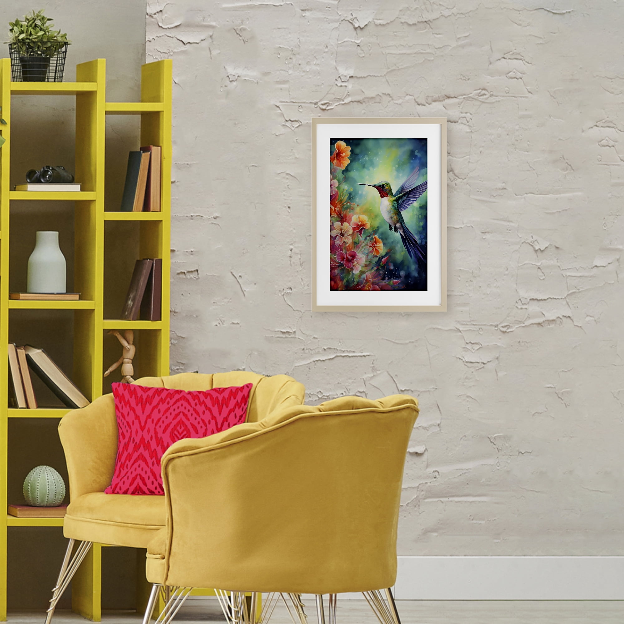Stupell Industries Fluttering Hummingbird & Radiant Blossoms Birch Framed Print Under Glass, design by Creative Studio