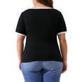 thumbnail image 3 of Top de Talla Grande para Mujeres Cuello Cuadrado Camiseta de Manga Corta Tejido Acanalado Color Block Ajuste Slim Básico 1X Negro, 3 of 5