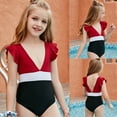 thumbnail image 2 of Fesfesfes Teen Girls Holiday Cute Monokini Children Girls Ruffle Patchwork One Piece Swimsuit Swim Pool Beach Wear Skinny Bathing Suit 6-12 Years, 2 of 9