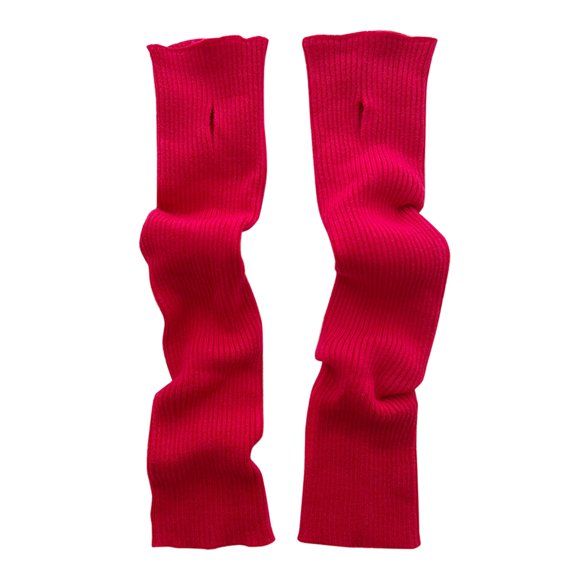 Ljudmp Womens Ribbed Slouch Thumb Hole Arm Warmers Touch Screen Fingerless Knit Sleeve Wrist Warmers Long Sleeved Gloves Red