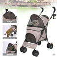 thumbnail image 2 of 3 in 1 Pet Stroller for Small Dogs and Cats, Foldable Pet Stroller with Adjustable Handle, 6 Wheels, Breathable Mesh, Large Capacity, Easy to Carry, Green (Coffee B), 2 of 13