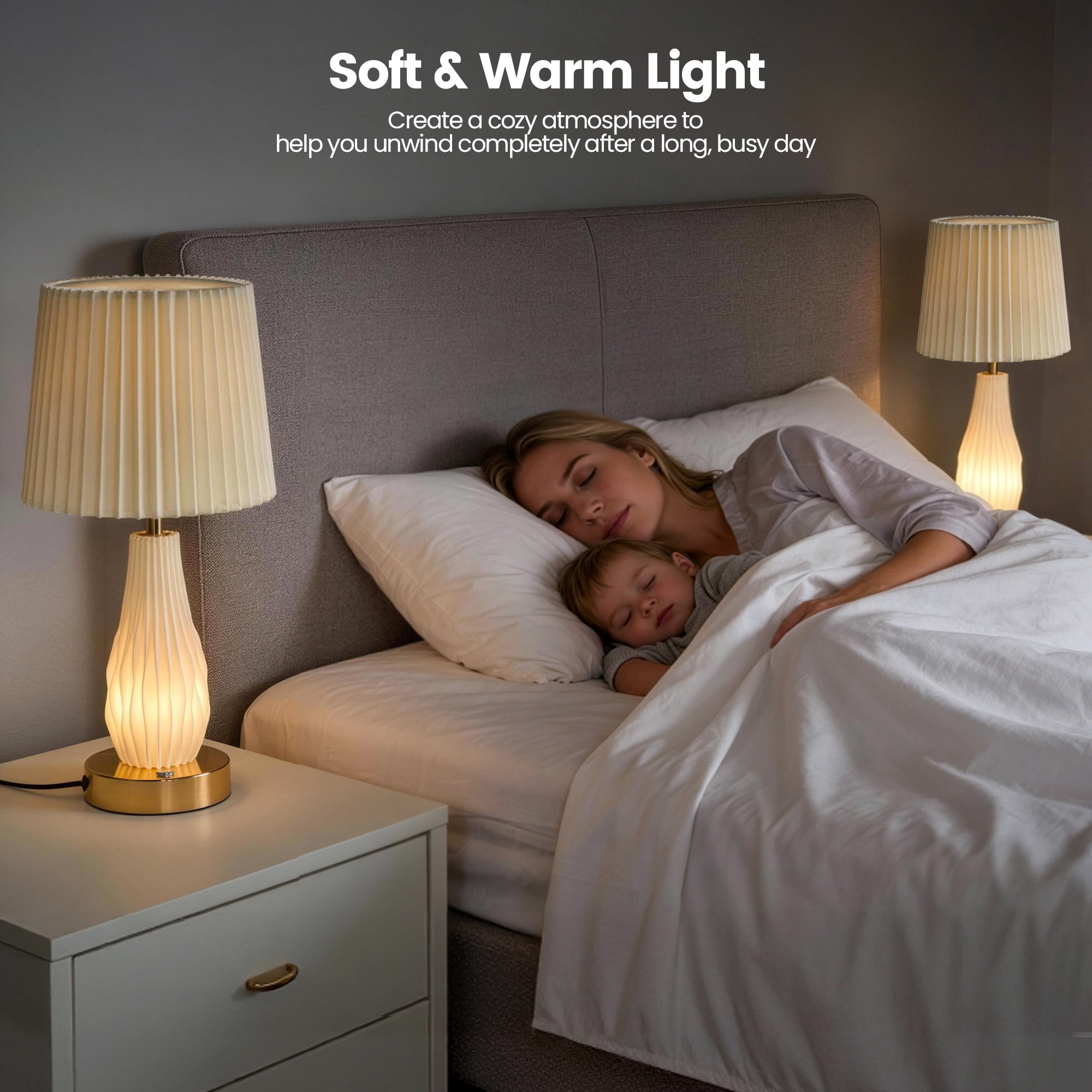 HadinEEon 18.5" Table Lamp Set of 2, Beside Lamp with USB A&C Ports and Night Light, Touch Control 3 Way Dimmable, for Living Room Bedroom Office