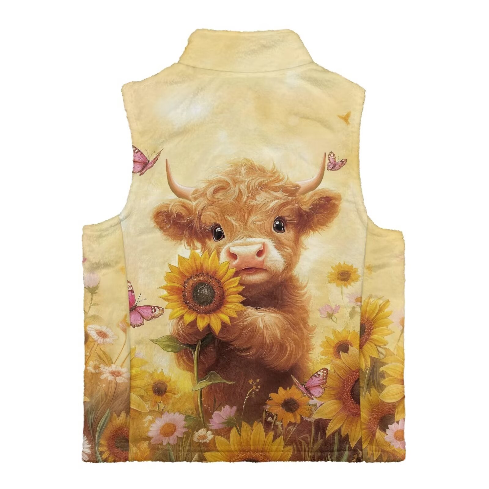 Uorisanigo Toddler Girls Boys Winter Fleece Vest Baby Highland Cow Sunflower Puffy Sleeveless Jacket with Pockets, Lightweight Full Zipper Outerwear Waistcoat for Fall Winter Layering