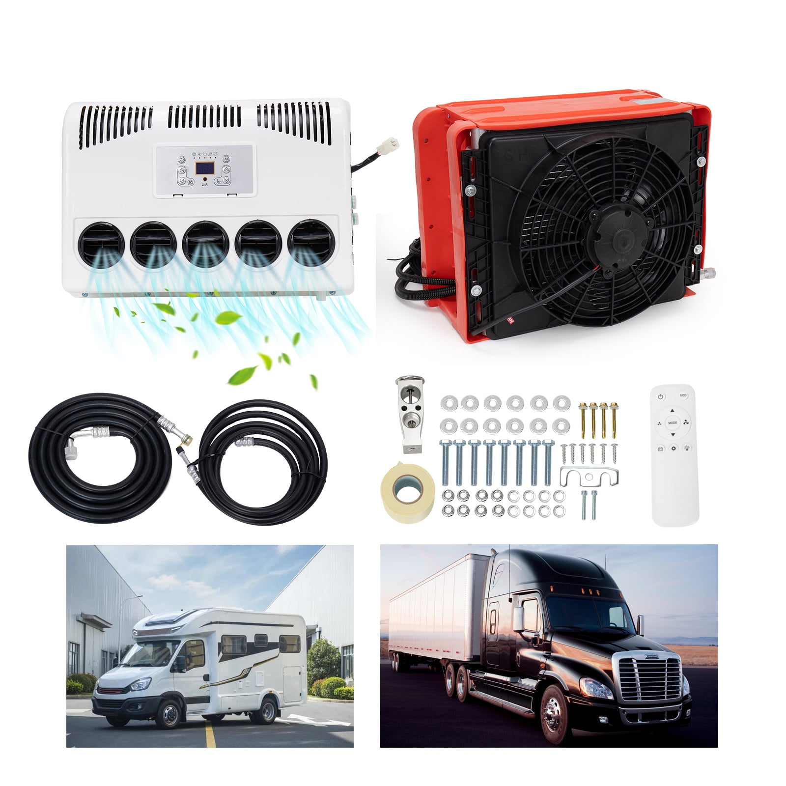 24V 8000 BTU Electric Truck Air Conditioner Kit, Split Parking AC for Semi-Truck, Crane, Van, Agricultural Vehicle