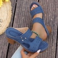thumbnail image 4 of Womens Heeled Sandals Boho Hollowout Open Toe Slides Slip on Backless Heels Comfy Arch Support Orthopedic Shoes Blue Size 6.5, 4 of 7