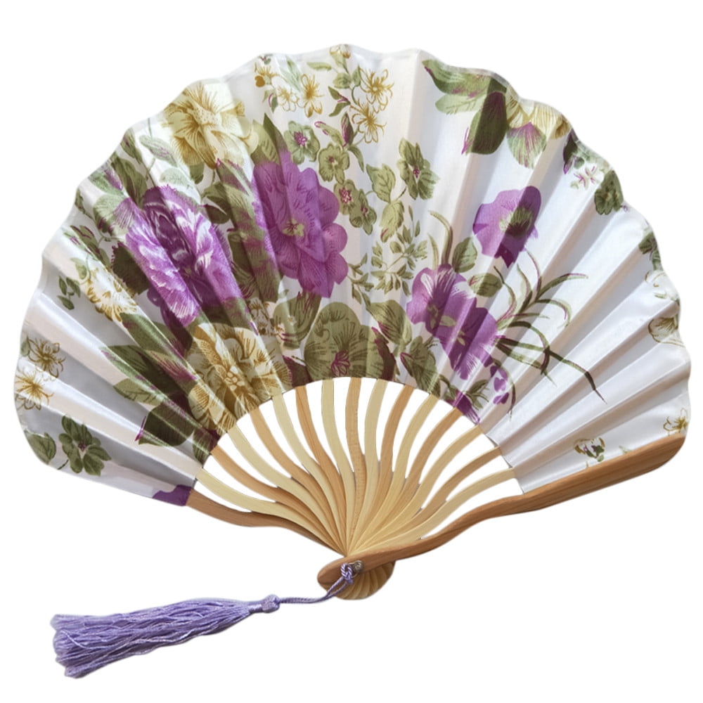 Chinese Style Hand Held Fan Bamboo Silk Cloth Folding Fan Party Wedding Decor 