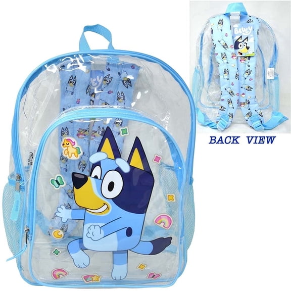 Bluey 16" Clear Backpack for Kids Transparent Bag with 2 Side Mesh Pockets