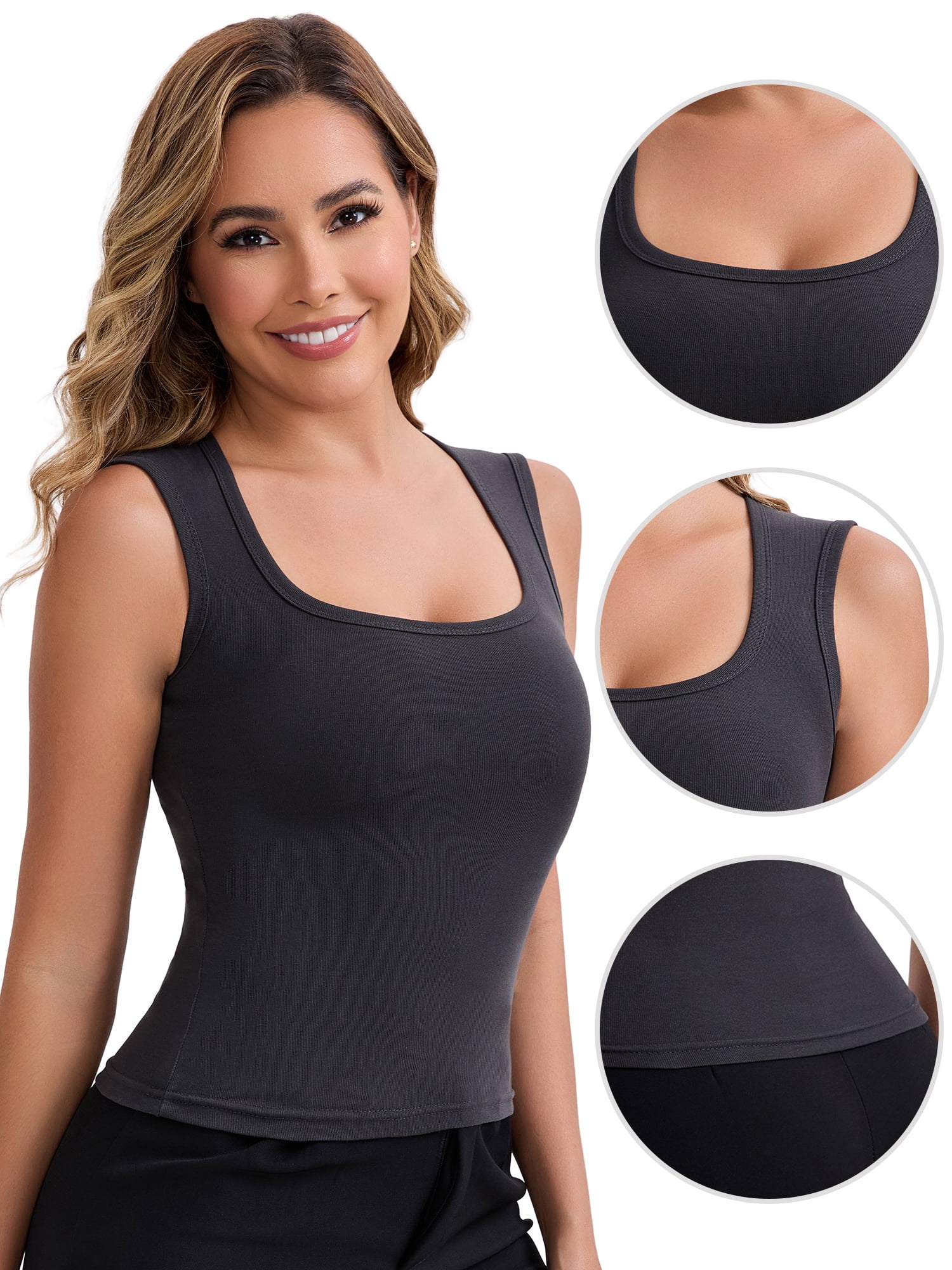 DARING DIVA Women's Wide Straps Square Neck Camisole Slimming Undershirt XXL Dark Gray