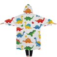 thumbnail image 2 of Oversized Wearable Blanket Hoodie,Colorful Dinosaurs Leaves Pattern Sherpa Blanket Hoodie with Super Pockets,Super Warm Fuzzy Pullover for Women & Men, 2 of 6