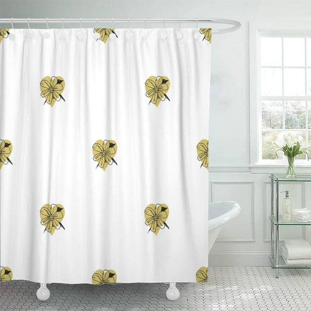 ABPHQTO Blooms White Abstract Golden Hearts Flowers Romantic All Over Cortina de ducha 150x180 cm