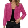 thumbnail image 1 of Wdgfv Veste à Paillettes pour Femmes Blazer Court Ouvert devant Léger Manches 3/4 Rose Vif G, 1 of 7