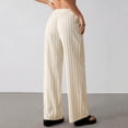 thumbnail image 4 of Miluxas Women's Striped Drawstring Wide Leg Pants Elastic High Waist Loose Casual Trousers with Pockets Soft Breathable Daily Outings Pants Beige, 4 of 8