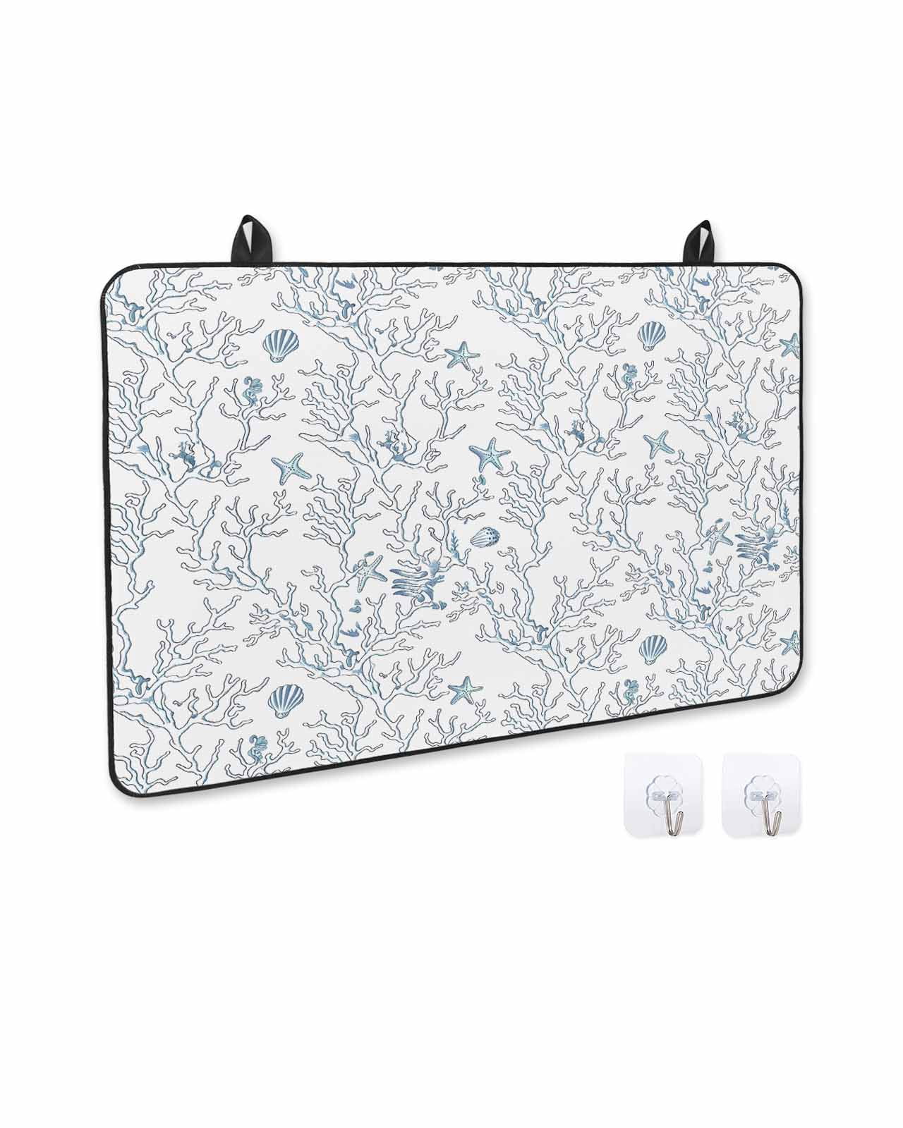 nqOlkjepod Large Induction Cooktop Protector Mat 36"x21", Blue Coral Coastal Stove Top Covers for Electric Stove, Cute Starfish Conch Ocean Decorative Stove Burner Cover Mats, Glass Top Stove Cover
