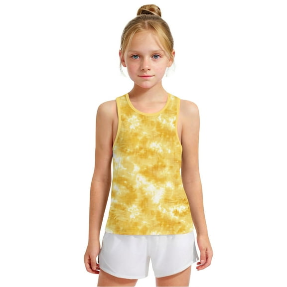 Spazoro Little and Big Girls Tank Tops Undershirts, Sleeveless Breathable Tie Dye Summer Camisole for Kids Girls Boys Yellow Size 6 T