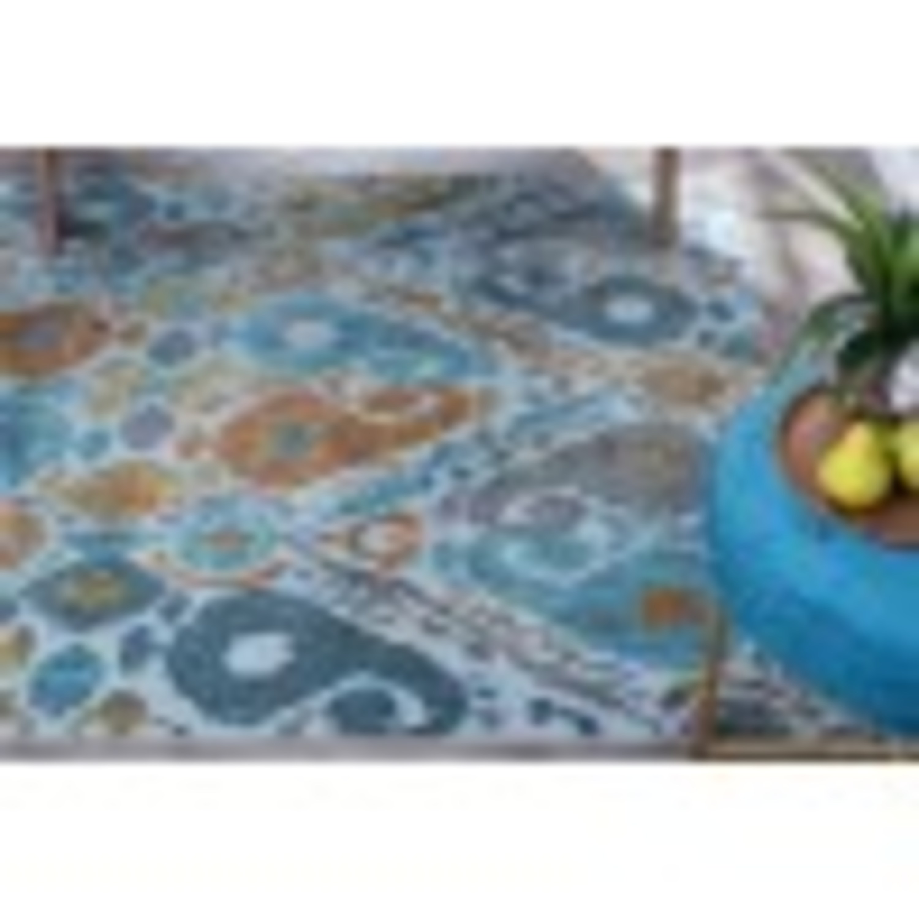 Transitional 8x11 Area Rug (7'10'' x 10'3'') Abstract Aqua, Gold Living Room Easy to Clean