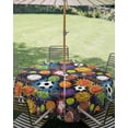 thumbnail image 3 of Outdoor Tablecloth with Umbrella Hole Zipper Sports Football Round Tablecloth 54" Waterproof Outside Table Cloth Ball Games Basketball Rugby Baseball Patio Table Cover Tablecloths for Picnic Party, 3 of 8