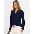 thumbnail image 4 of Women'S V Neck Long Sleeve Sweaters Dressy Casual Business Basic Knit Pullover Top Navy Blue L, 4 of 9