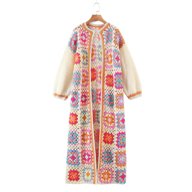 Suéter de punto tipo cárdigan largo a cuadros estilo abuela hecho a mano para mujer de verano de estilo europeo y americano
