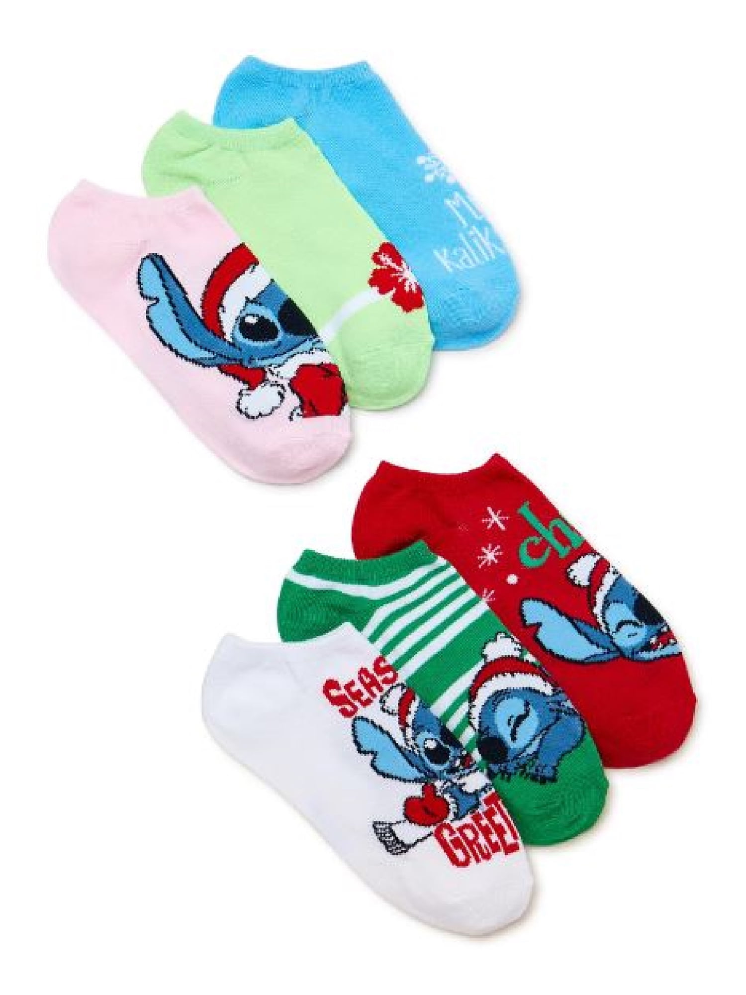 Disney Lilo & Stitch, Holiday Women's NoShow Socks, 6Pack, Size 410