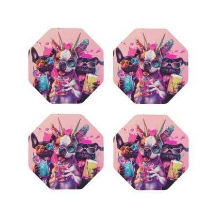 

Leather Coasters Set of 4 - Cool French Bulldog No.121 Lightweight Non-Slip Drink Coasters for Desk Anti-Scalding Desk Cup Coasters for Office Table Decor Octagon
